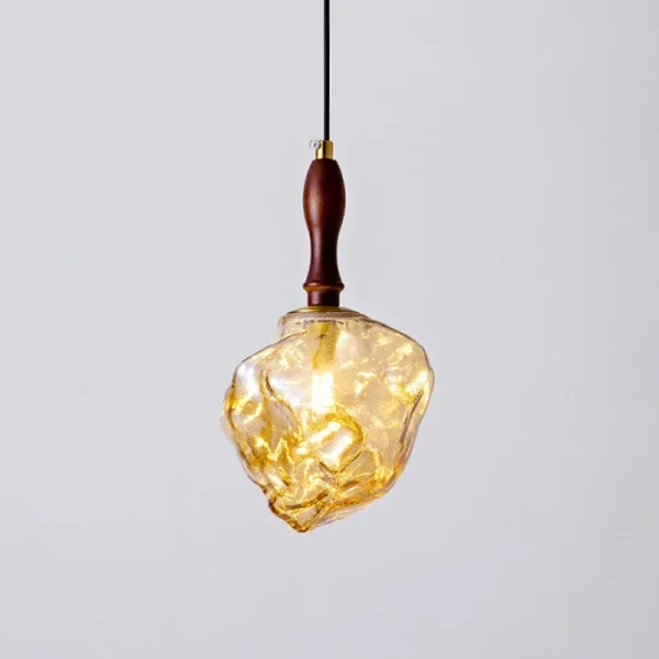 Single Glass Pendant Lamp Walnut Wood Modern Italian Eye Protection Bedside Small Pendant Light Retro Dining Room Entryway Lamps - Image 4